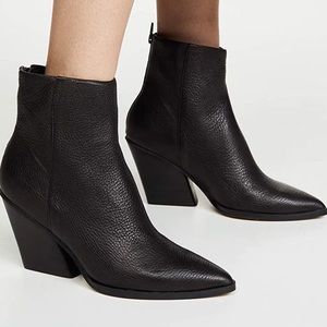 Women's Black Leather Pointed Toe Ankle Boots